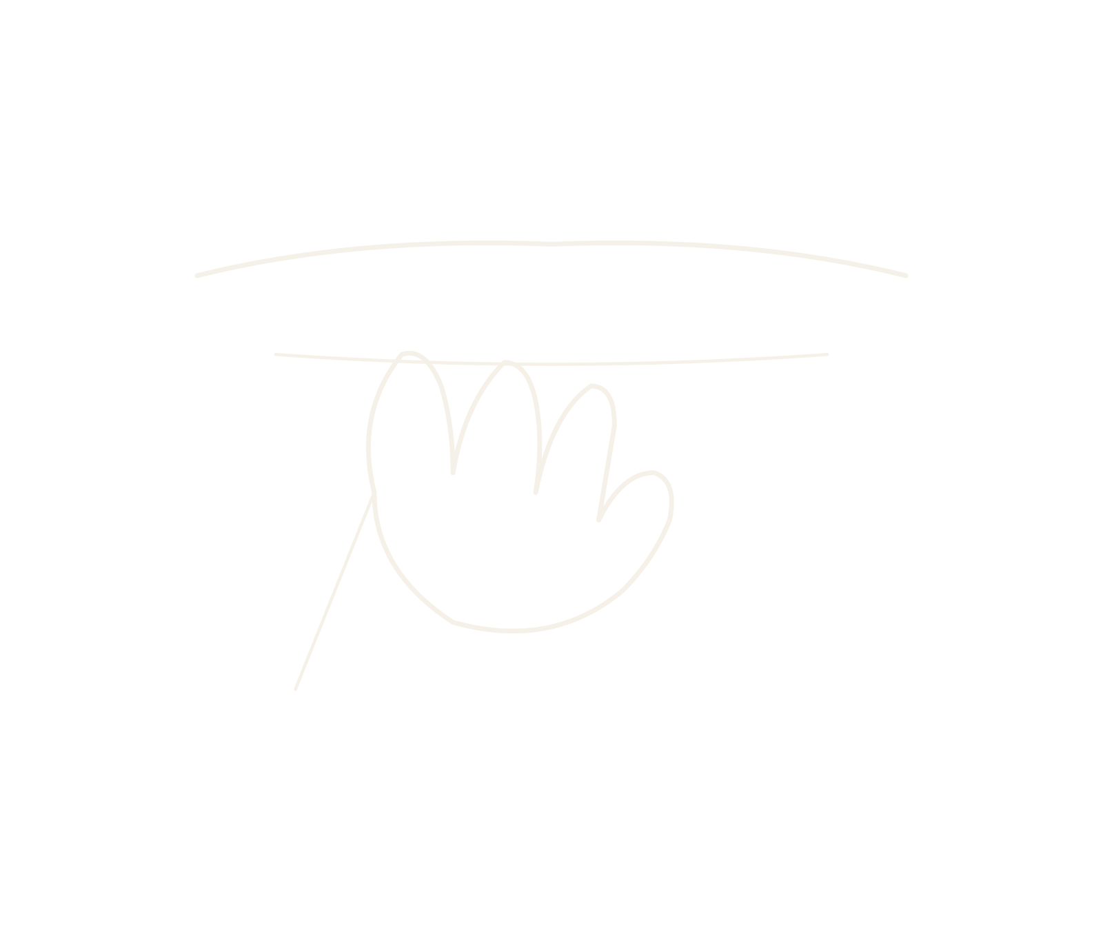 A hand with a pointing finger touching a line or surface, depicted with a white outline on a black background.