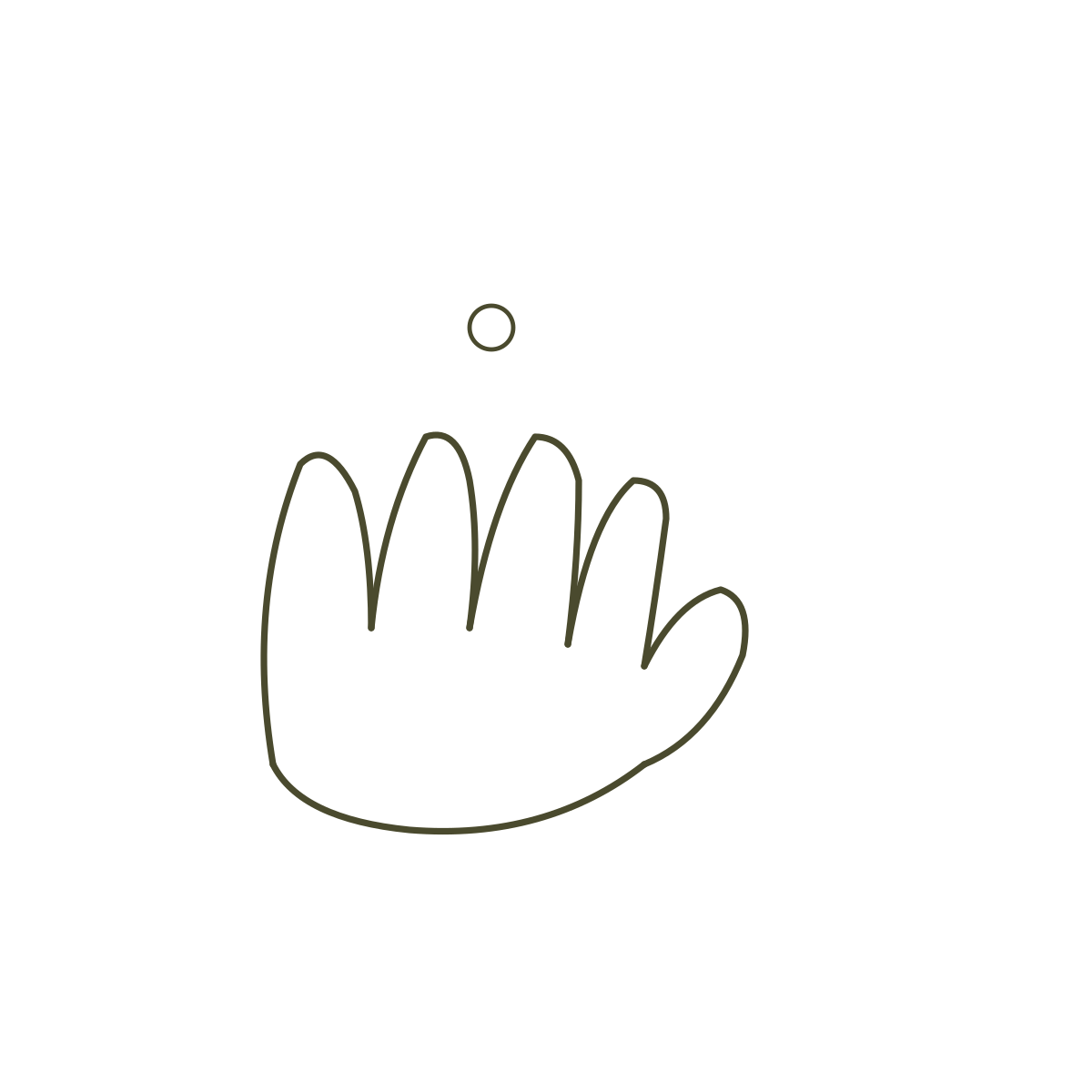 Outline drawing of a hand with a small circle above it.