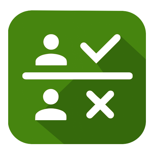 Icon showing a person with a check mark above, a person with a cross below, indicating approval or rejection.
