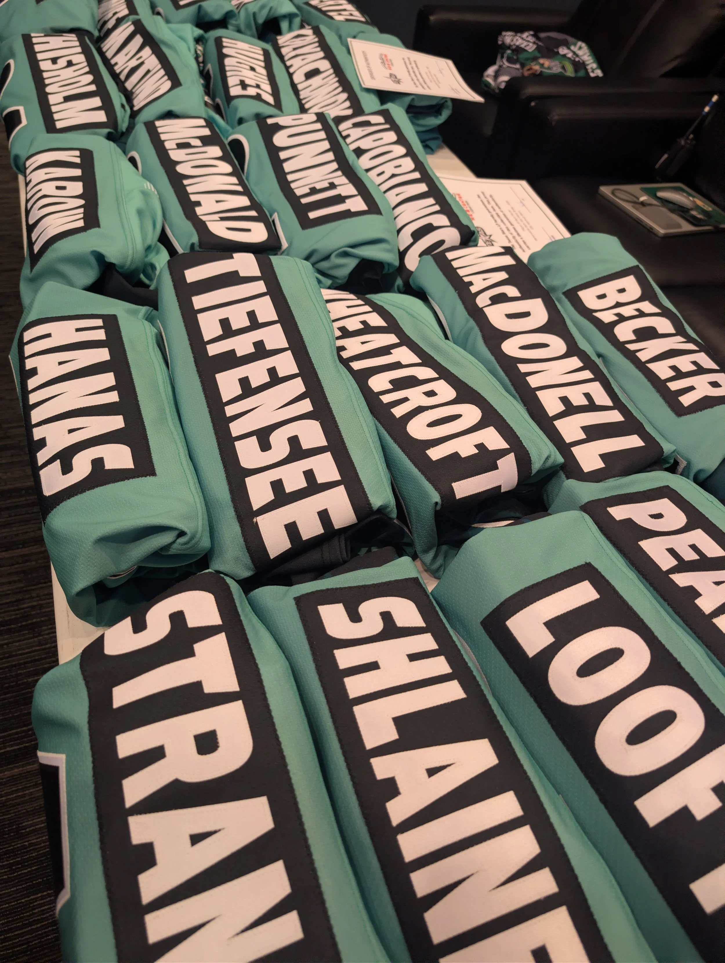 Star Wars Jersey Lined Up on Table for Post-Game Auction to Benefit the Texas Stars Foundation