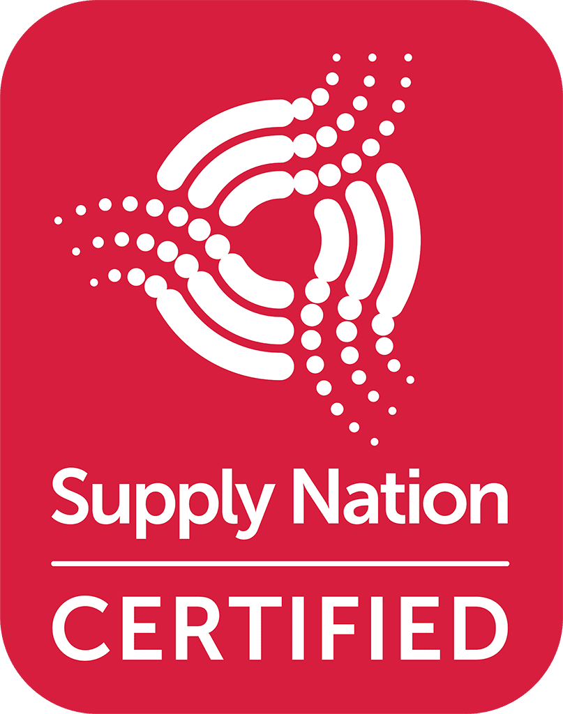 A red badge with a white circular logo and the text "Supply Nation Certified".