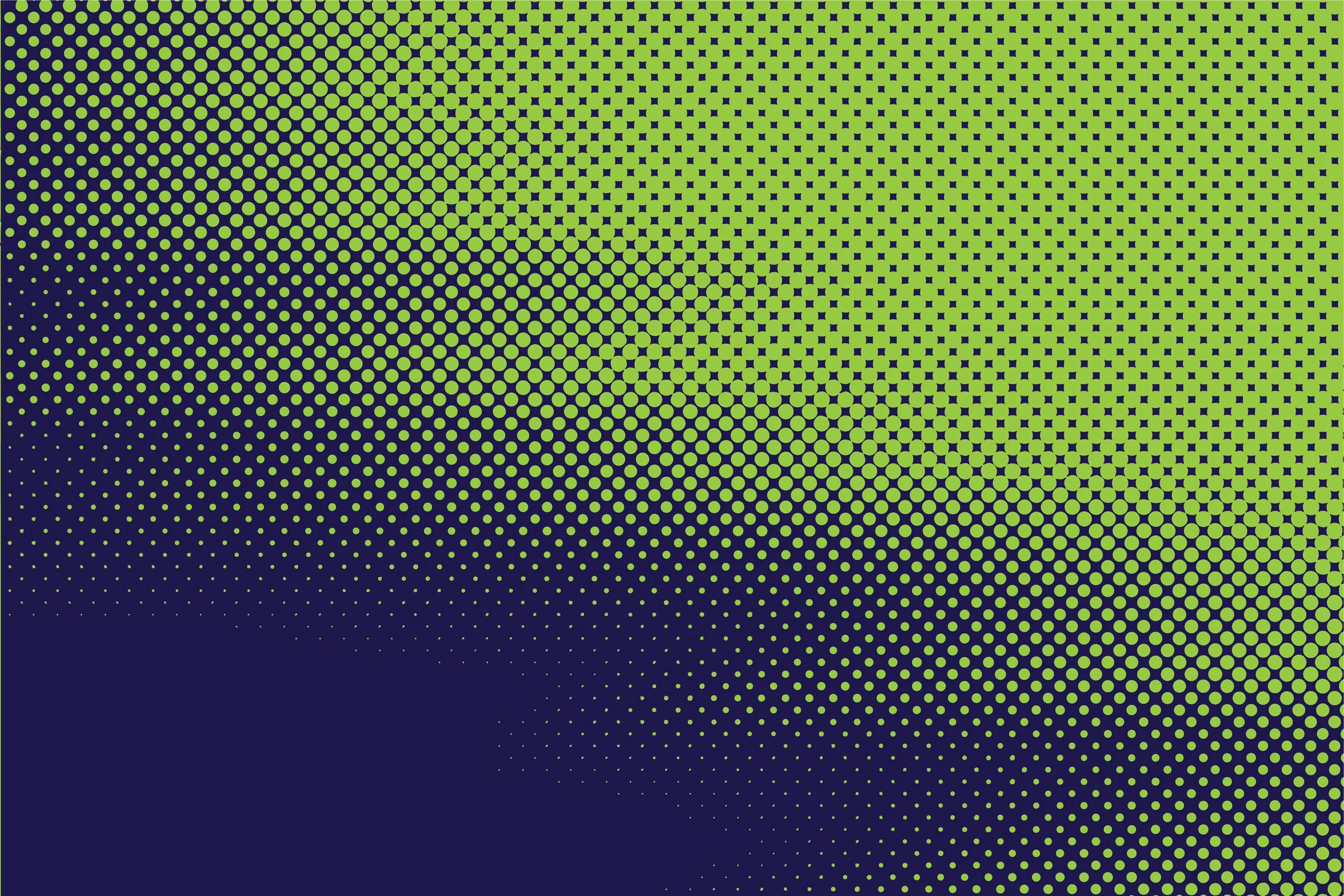 Gradient pattern of green dots gradually decreasing in size from top left to bottom right on a dark background.