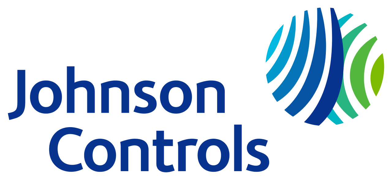 Johnson Controls logo featuring the company name and a stylized spherical design with blue and green segments.