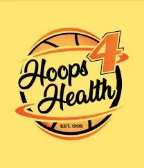 Logo for Hoops 4 Health featuring a basketball and the text 'Hoops 4 Health' and 'Est. 1995' on a yellow background.