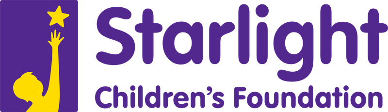 Starlight Children's Foundation logo featuring a yellow child reaching for a star with a purple background and purple text.