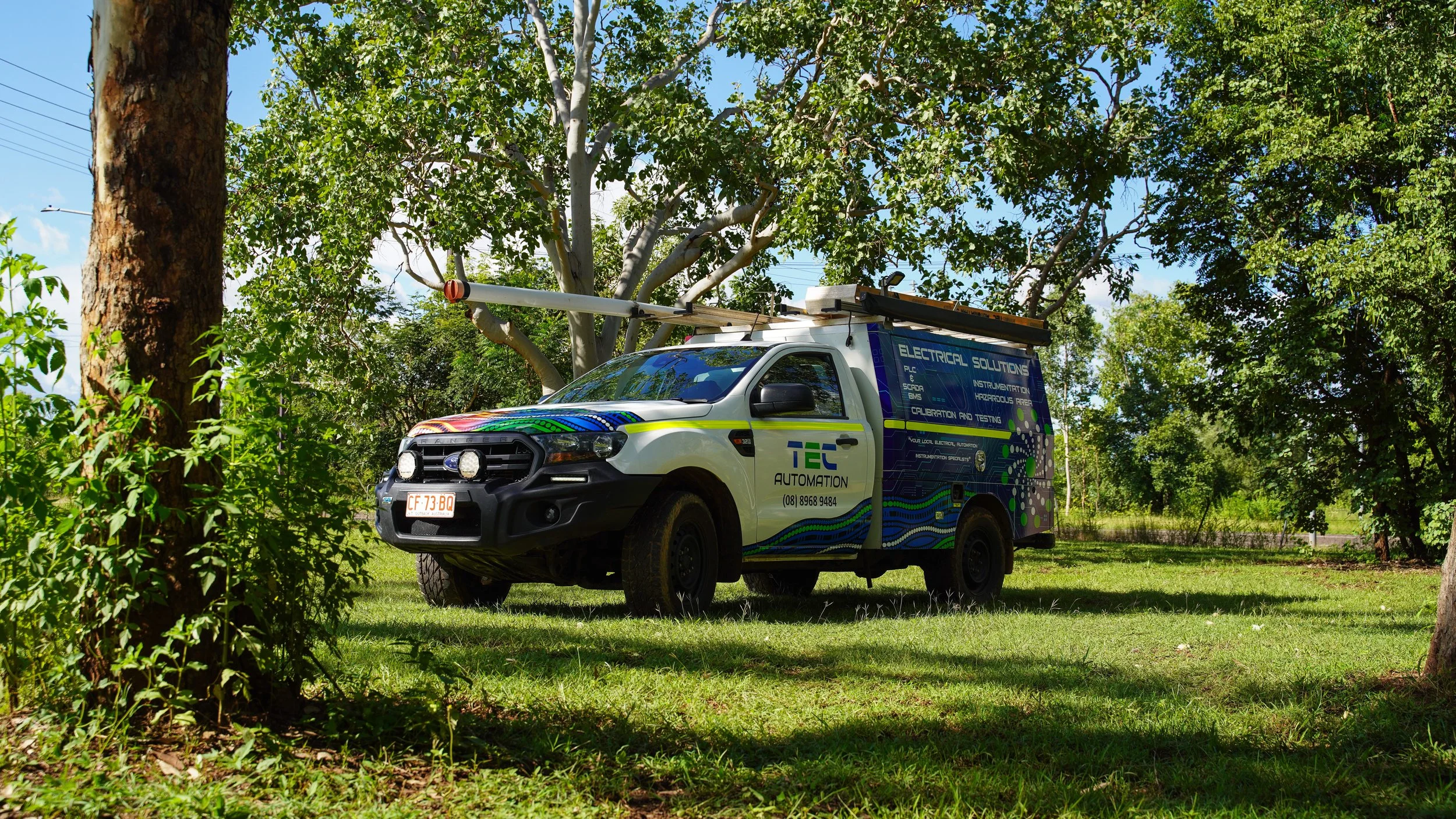 Branded TEC Automation service ute used for industrial electrical and automation services.