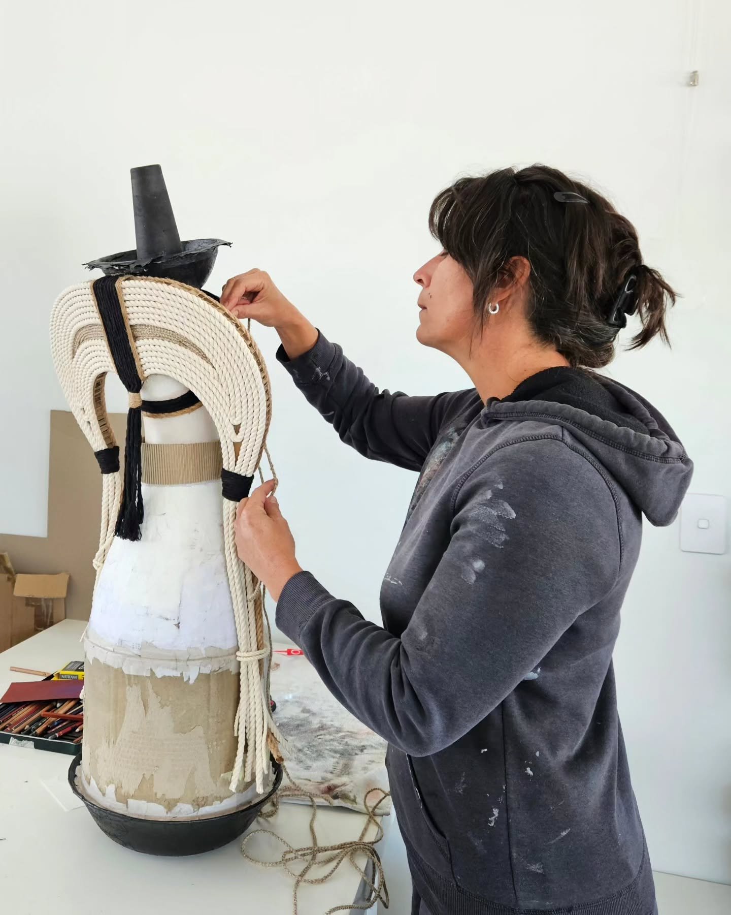 Looking back at the making of Saran 🙂

I remember starting this one after seeing photos of some stunning traditional Mongolian headpieces. 
I guess that was the starting point, but apart from that and deciding on a minimal colour palette, I had no p