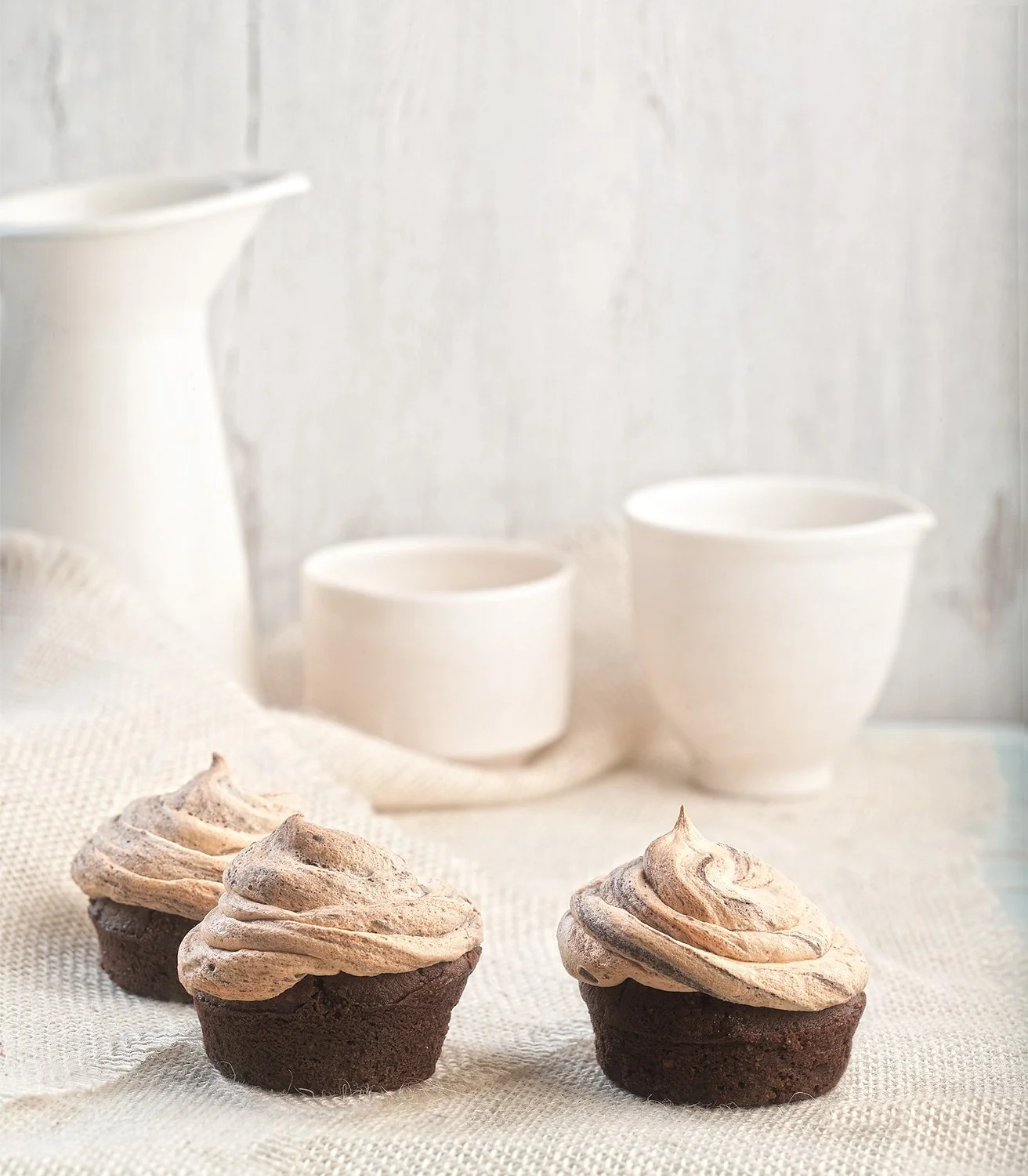 Professional food photography of chocolate cupcakes for Evita Papacharalampous cookbook by Attica Publications, styled and shot by Stavros Kostakis.