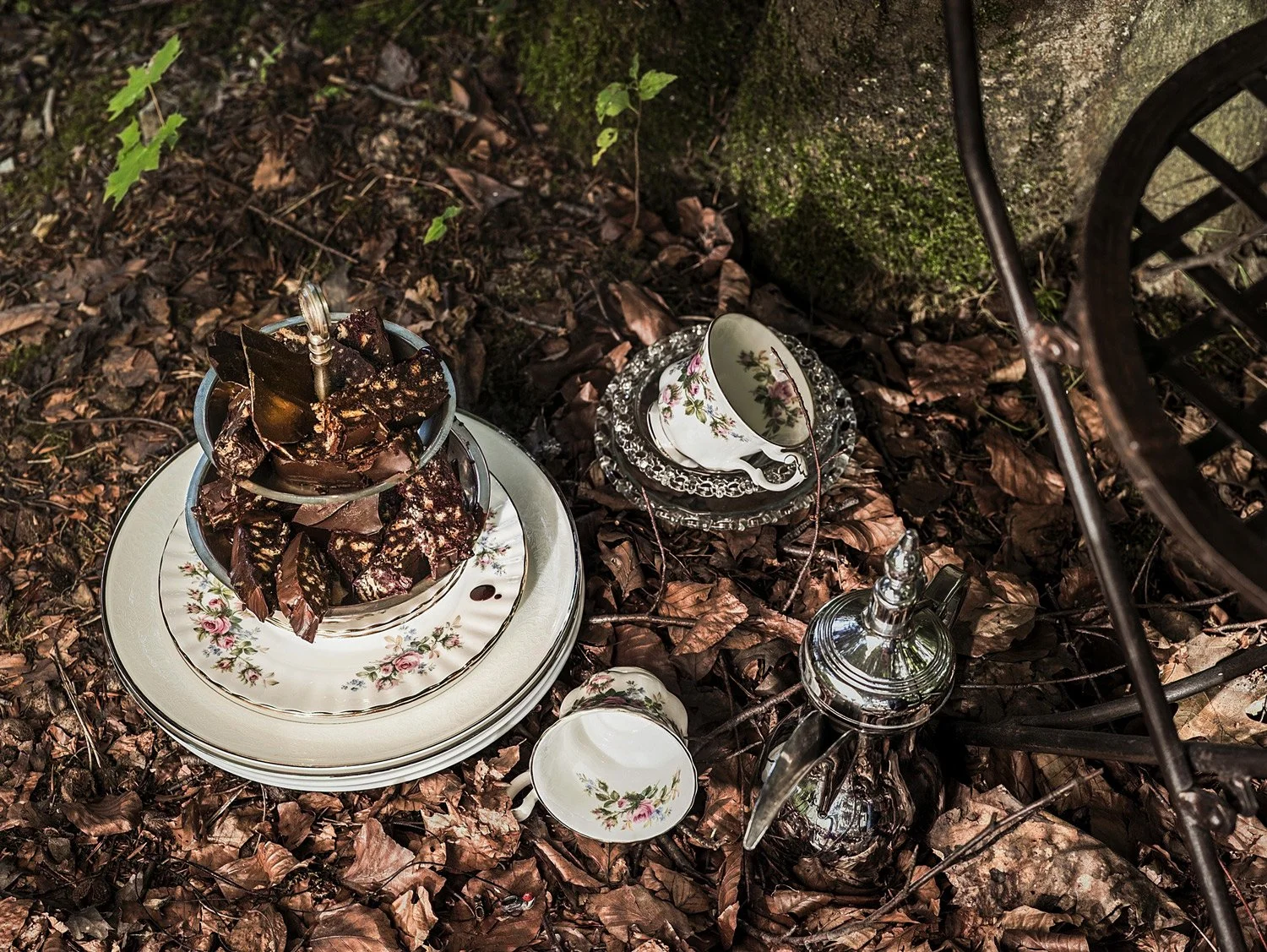 Luxury chocolate fine art in Belgian nature, Flemish art style photography by Stavros Kostakis for Mina Apostolidis