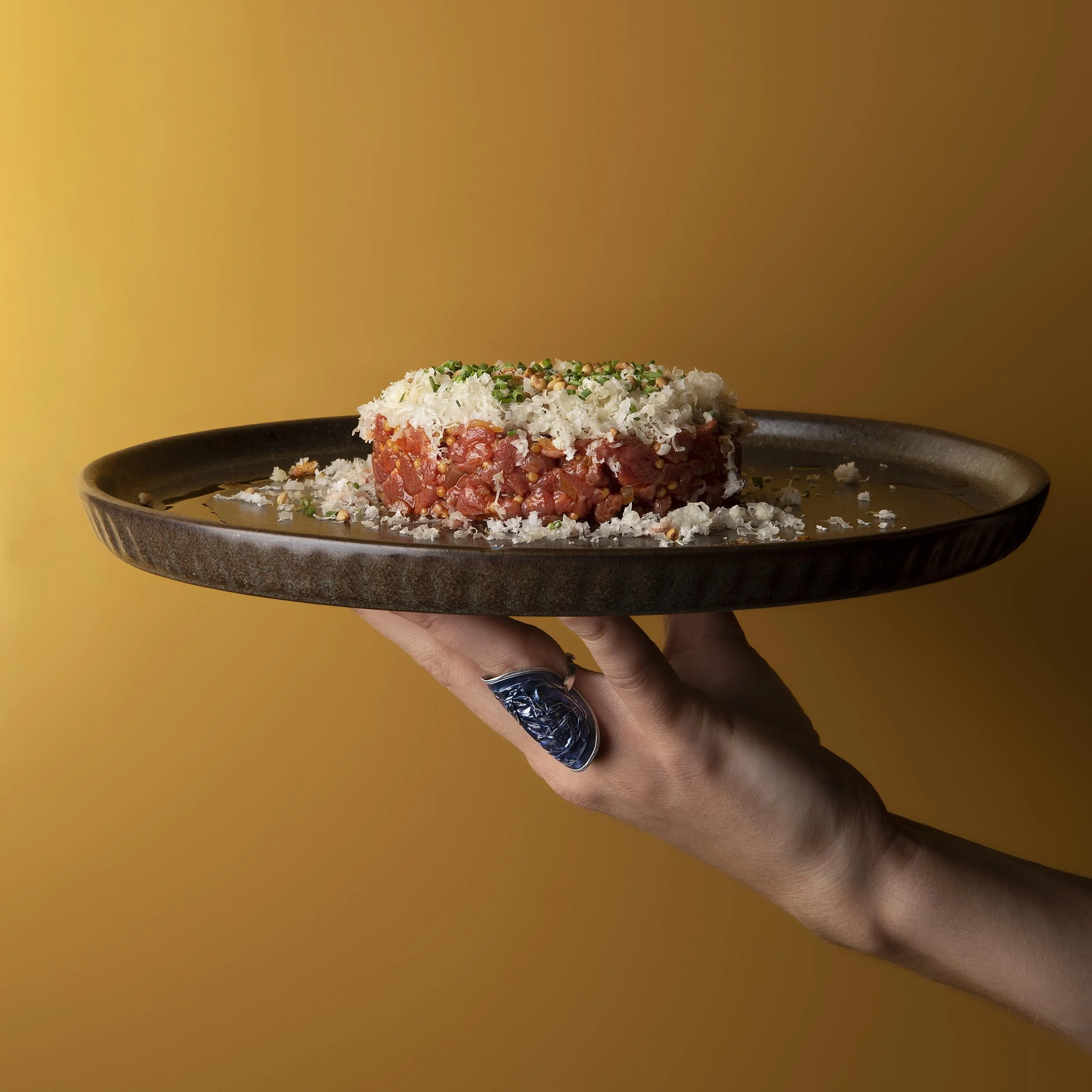 Gourmet tartar dish at Royal Monkey, captured by Stavros Kostakis Gastronomy Photography Athens.

