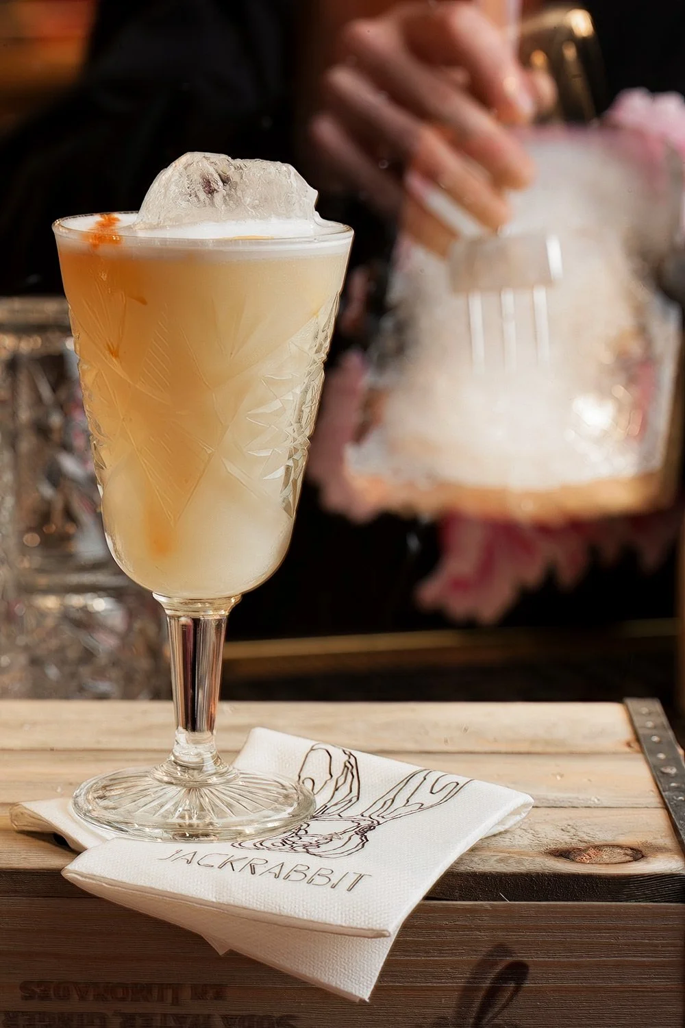 Signature craft cocktail photography at Jack Rabbit, Utrecht, captured by Stavros Kostakis. Focusing on the craftsmanship, glassware, and premium aesthetic of the beverage experience