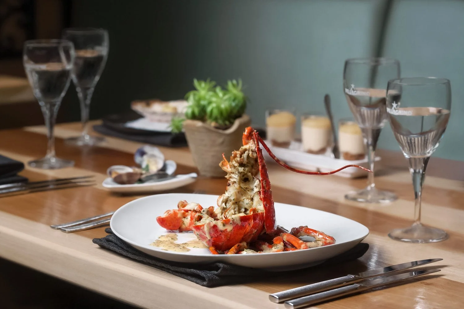Medittera Machelen Belgium. Lobster on the table set. Stavros Kostakis location Food Photography, International Commercial Photographer