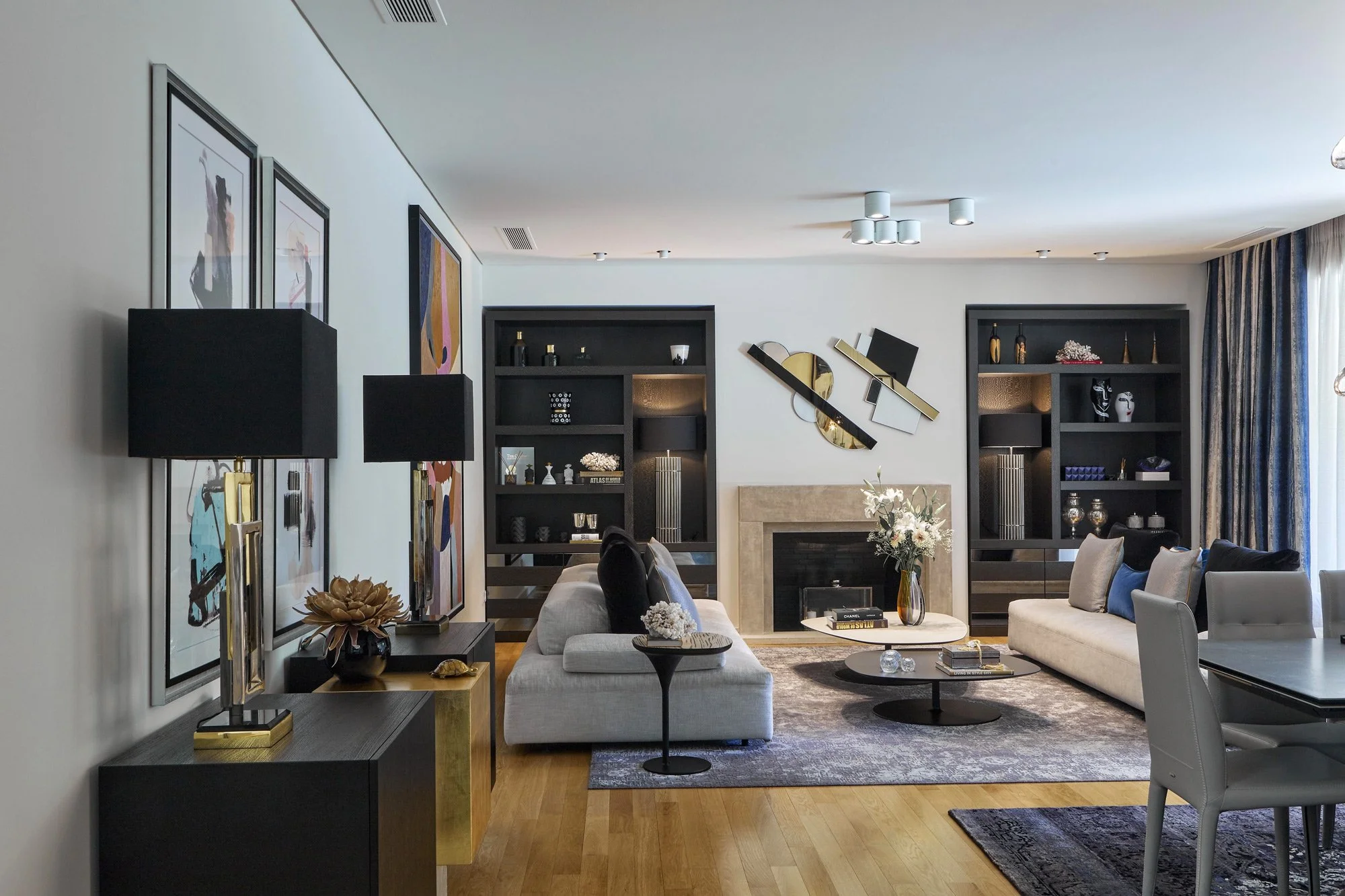 Luxury living room and dining area interior photography, Ekali residence by Sissy Feida.