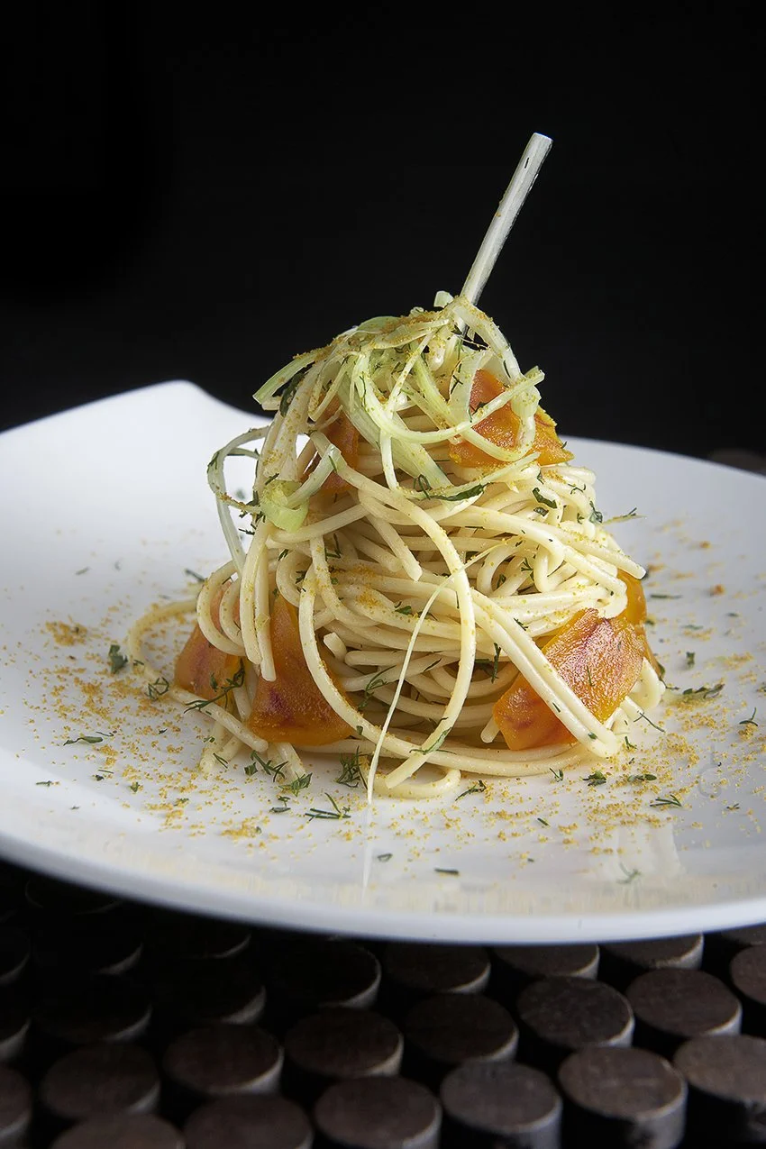 Gourmet pasta with bottarga slices, high-end culinary plating, premium food photography by Stavros Kostakis Photography