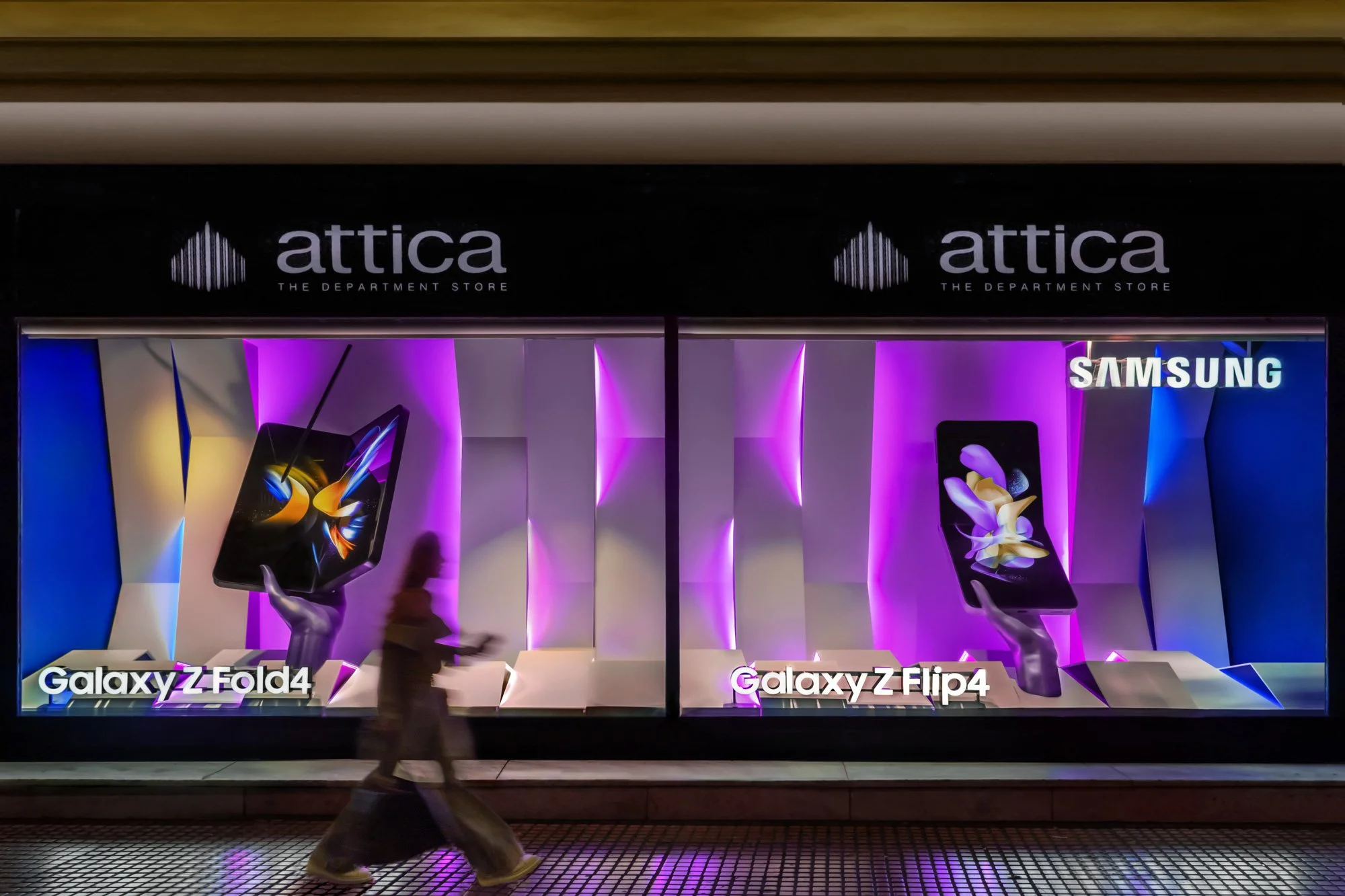 Samsung Galaxy Z Fold4 commercial display at Attica Department Store Athens photography Stavros Kostakis