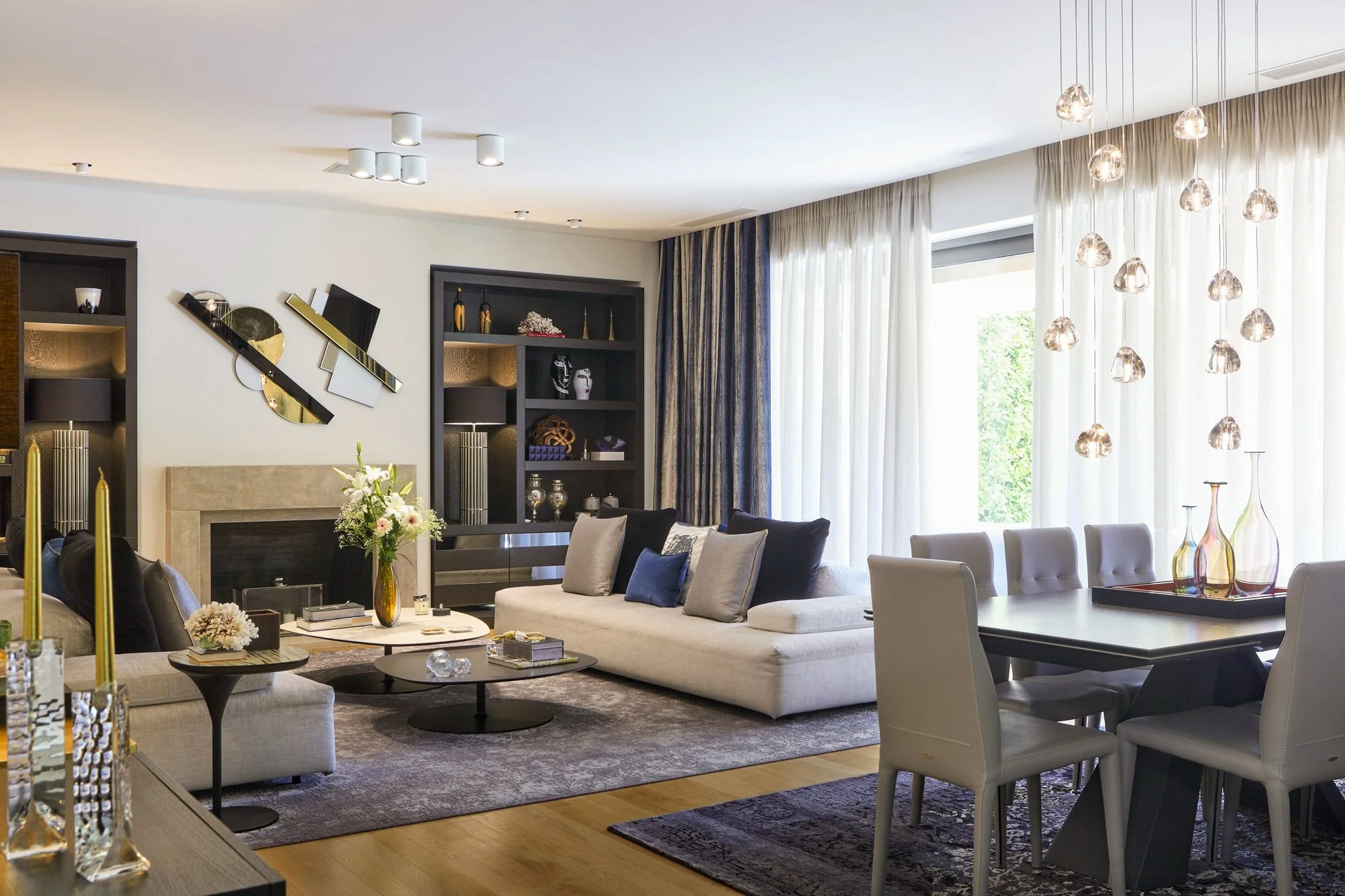Luxury living room and dining area interior photography, Ekali residence by Sissy Feida.