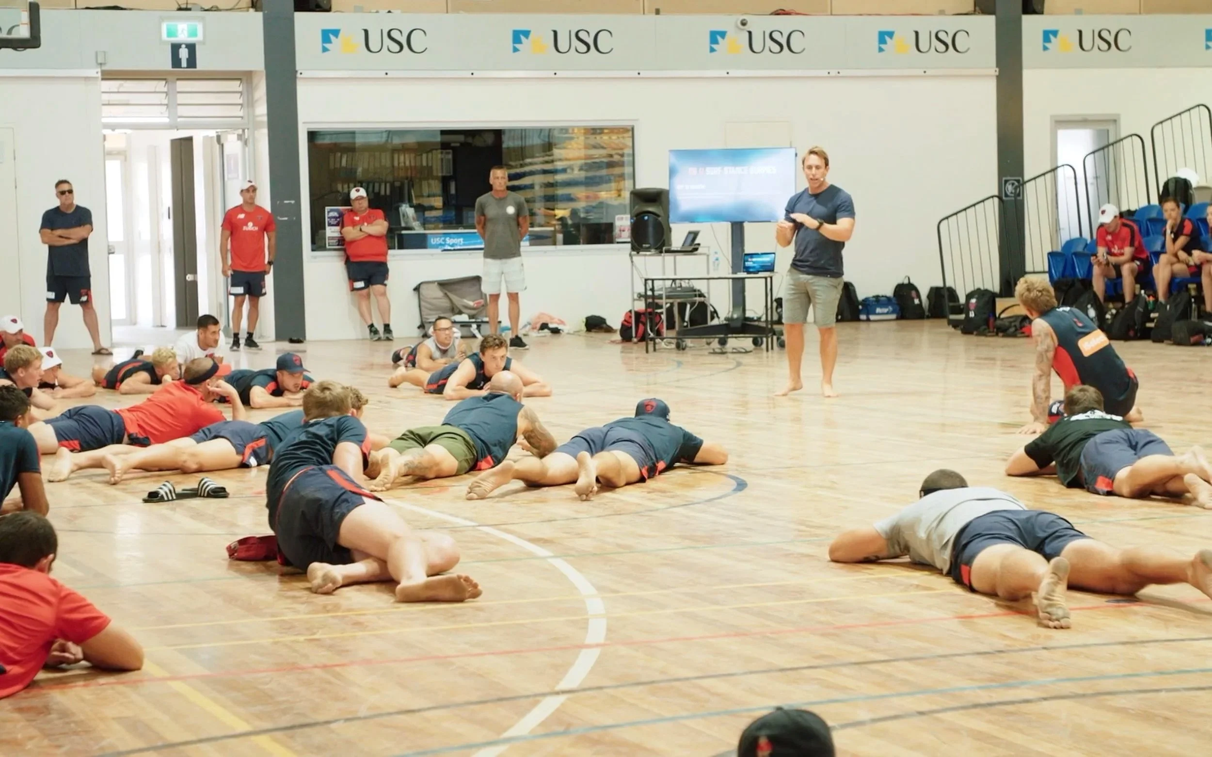 Mark Visser training Melbourne Demons players at AFL pre-season camp