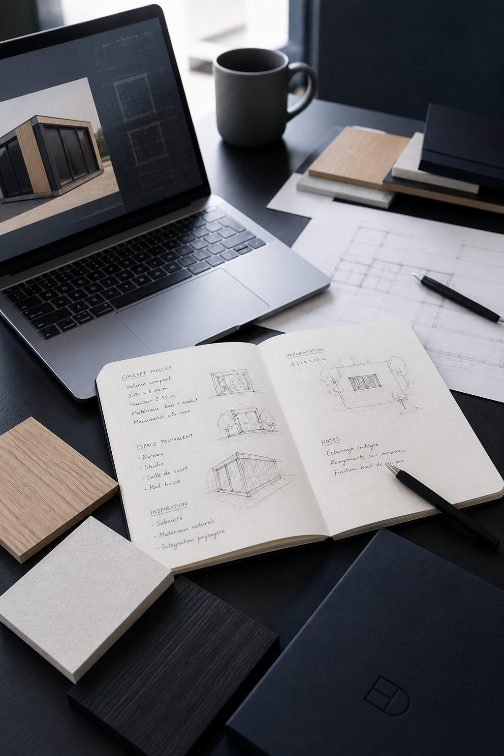Étude architecturale et conception d'un projet d'aménagement sur mesure en conteneur maritime.