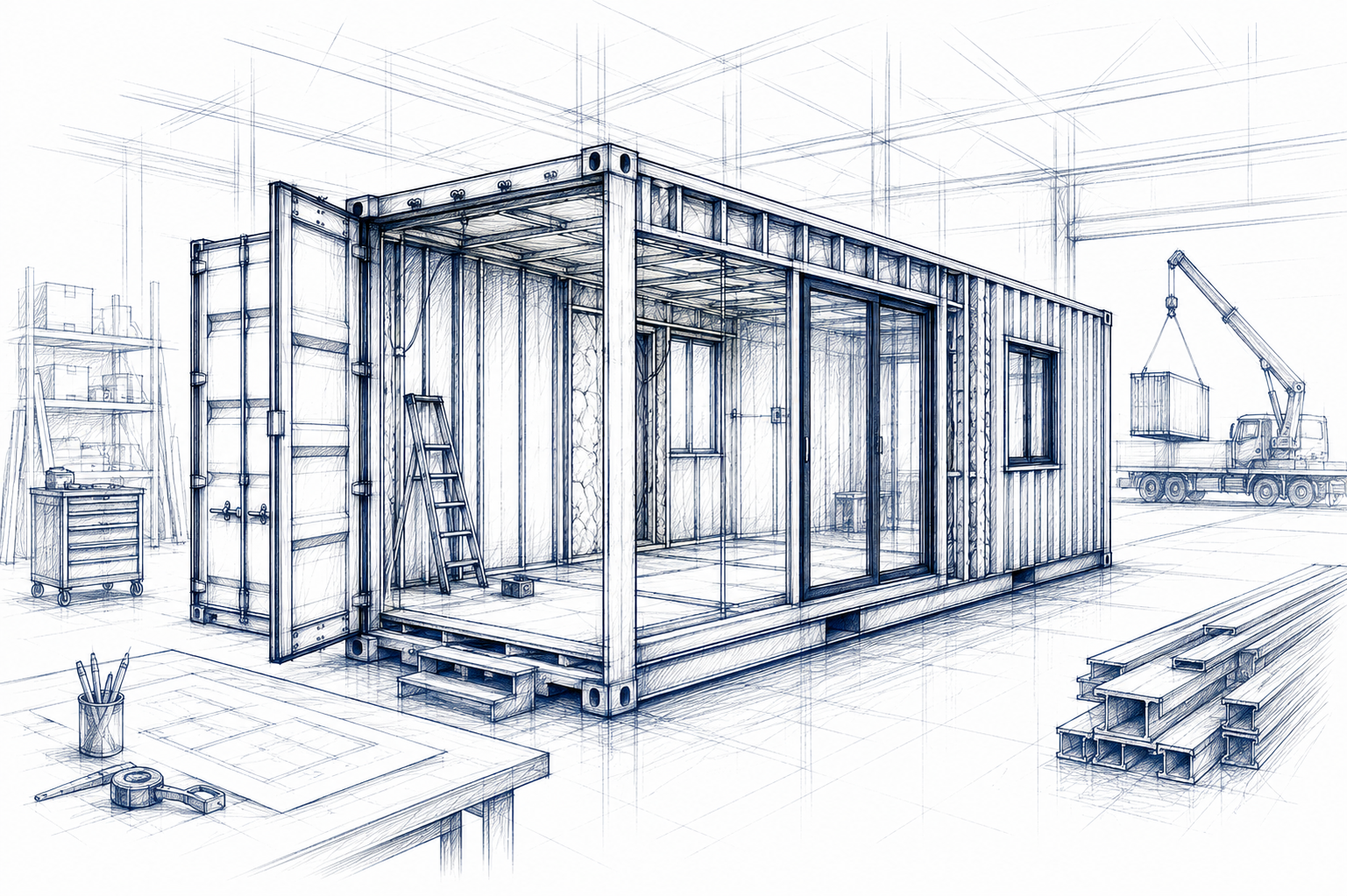 Conception d'un espace sur mesure en conteneur maritime, de l'étude technique à la fabrication.