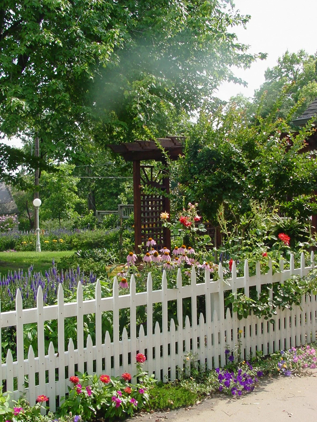 Full sun garden in Tulsa with colorful flowers and layered planting design