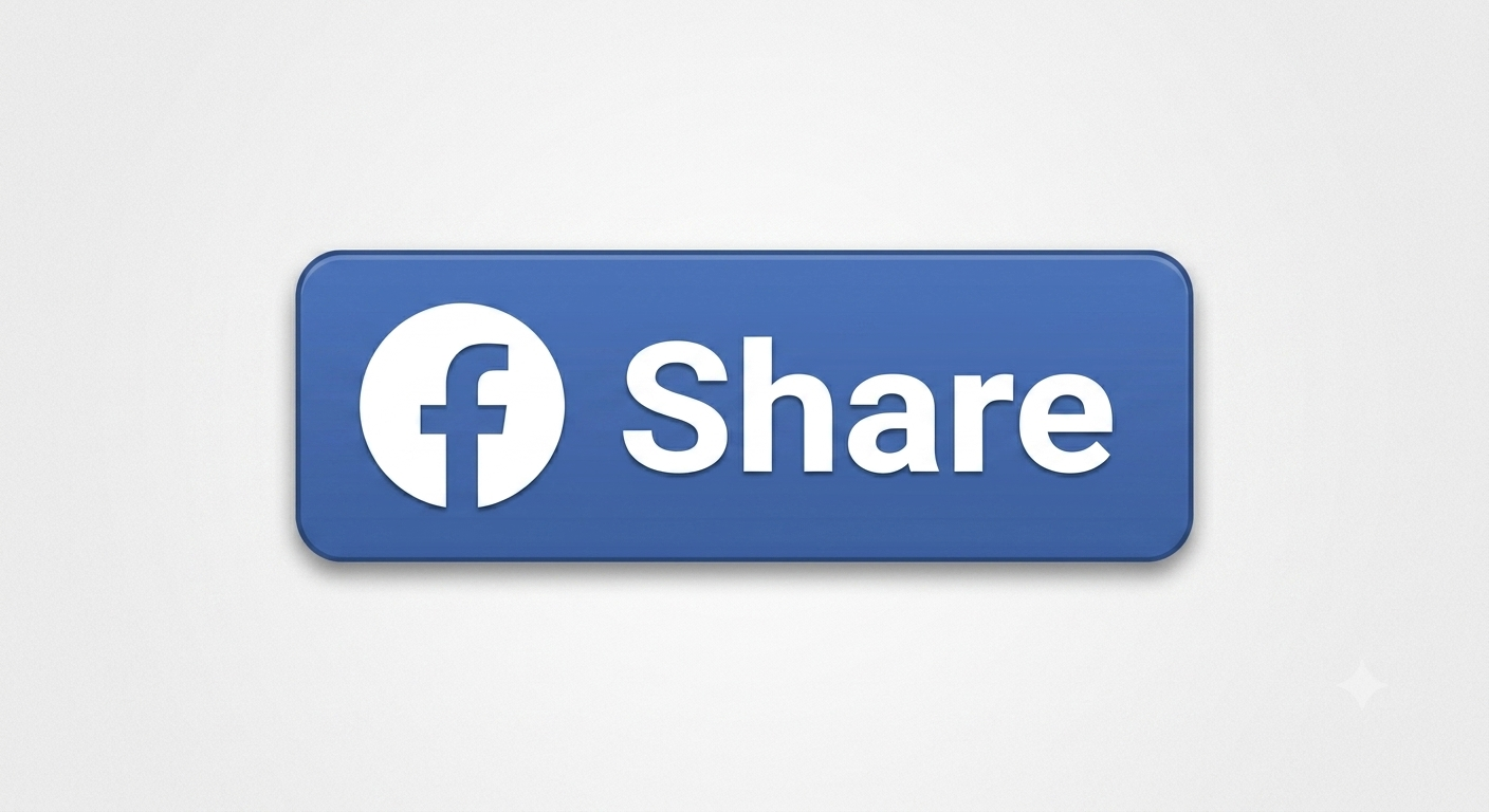 Facebook share button with a blue background, white Facebook logo, and the word 'Share'