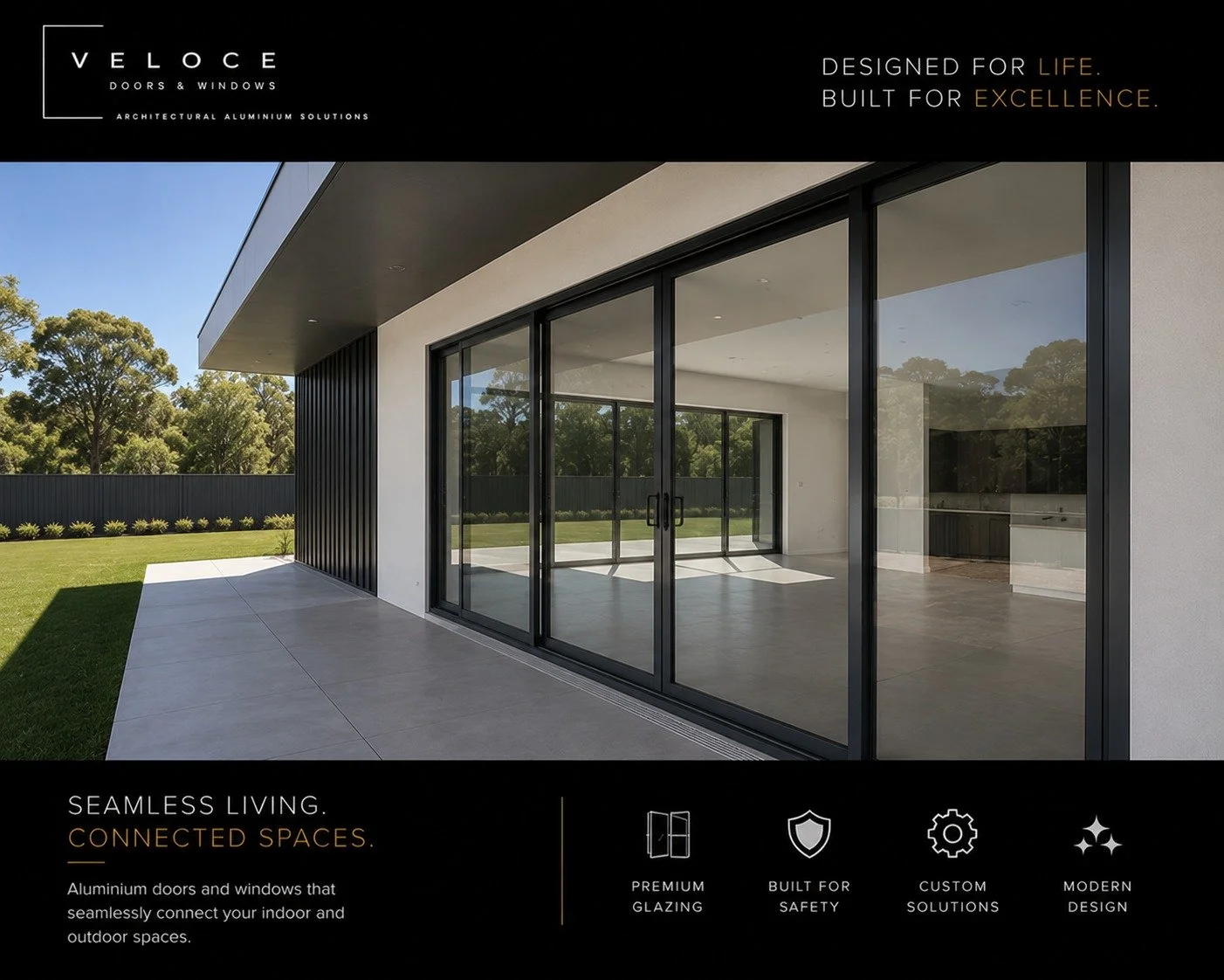 Inside out this home has seemless egress.

Built by Veloce Doors &amp; Windows.

 #AluminiumDoors #ModernDesign #ArchitecturalDesign #IndoorOutdoorLiving #CustomGlazing #VeloceDoorsAndWindows #SpaceTransformation
