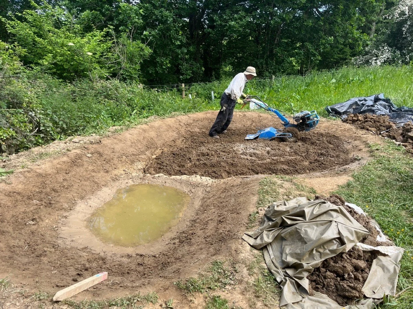 Rotavating clay and bentonite mix