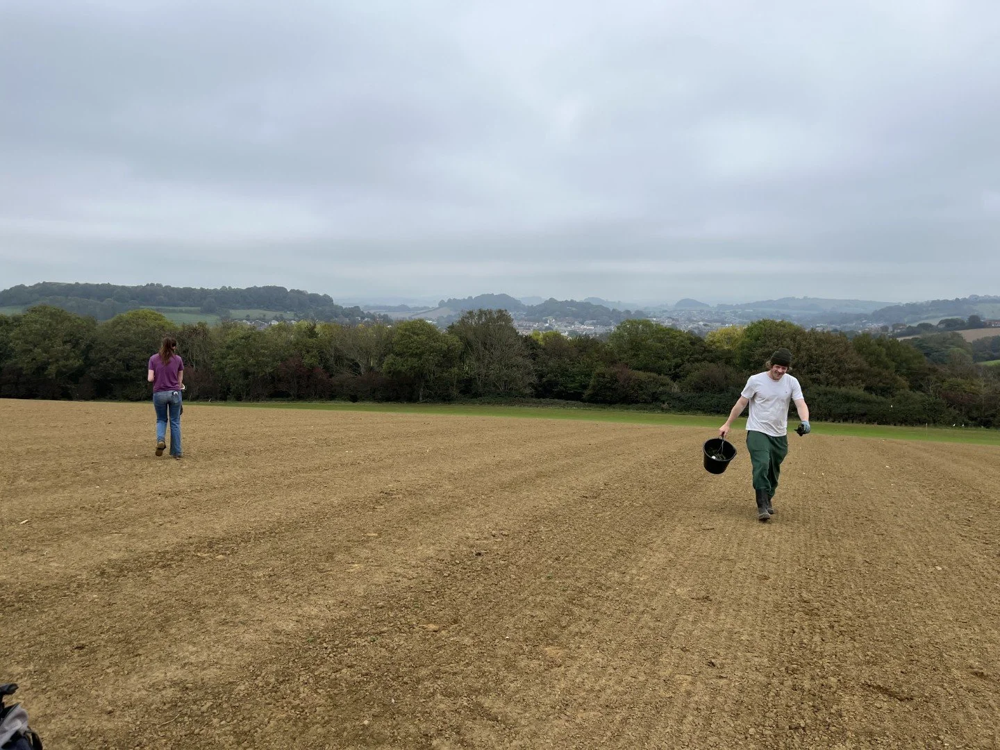 Neighbours helping to sow wildflowers