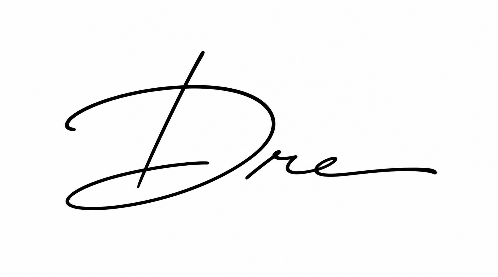 The image features a stylish, cursive signature that reads "Dre" in black ink on a white background.