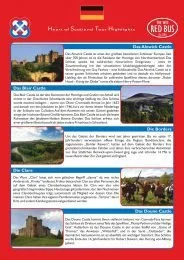 Tourist brochure titled 'Haven of Scenery & Time'H' in Tansania, with images and descriptions of historic sites, scenic landscapes, and the Red Bus logo.