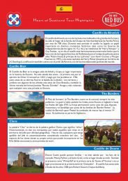Travel brochure showing images and descriptions of attractions in Haro, Spain, including a castle, a bridge, a winery, and a historic tower.