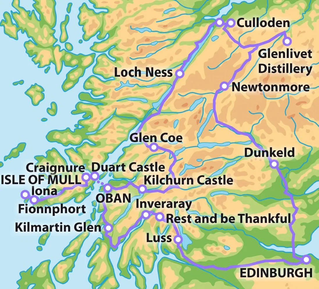 Isle of Mull, Iona and the Highlands Map