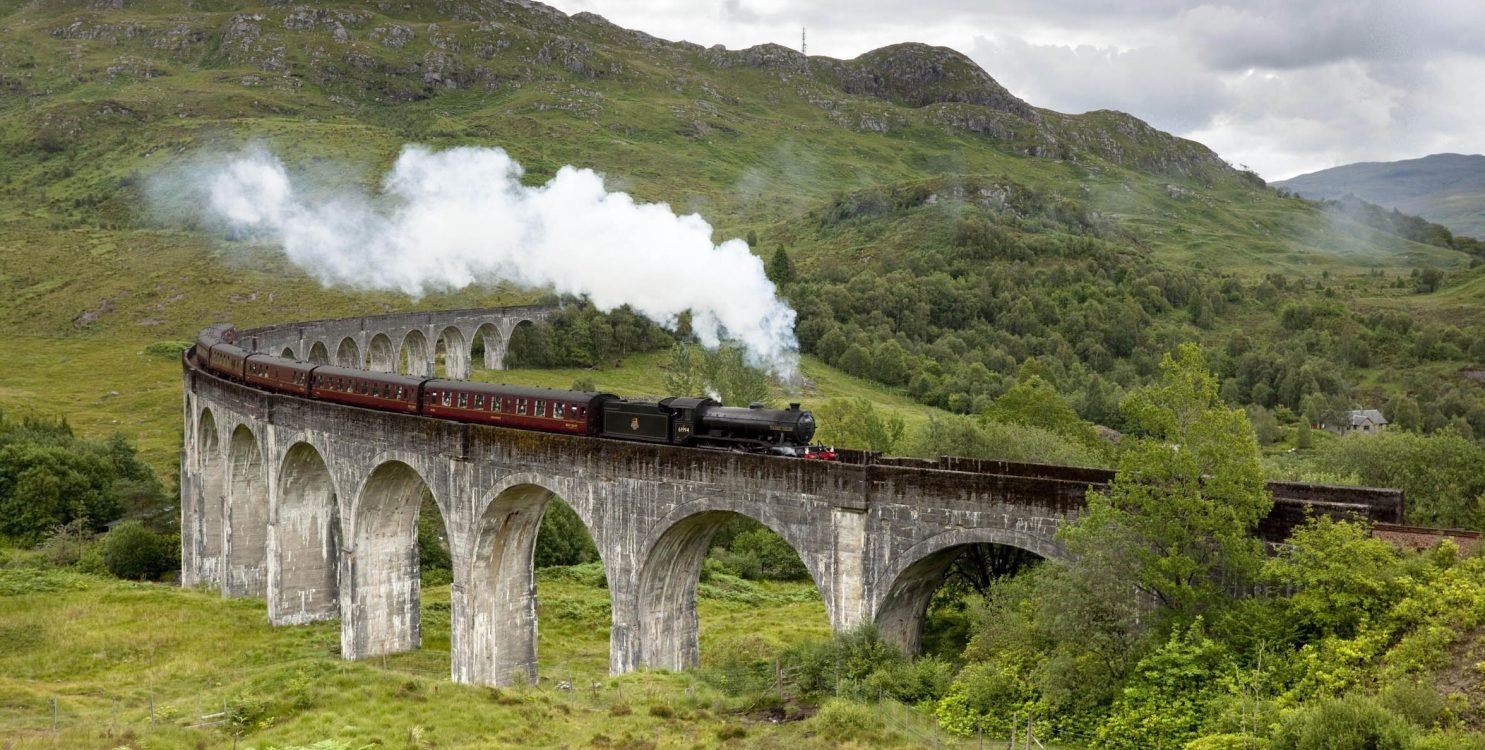 The 'Hogwarts Express' crossing the Glenfinnan Viaduct