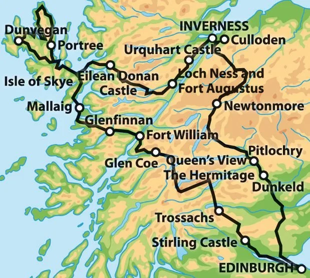 Inverness and the Isle of Skye Tour Map