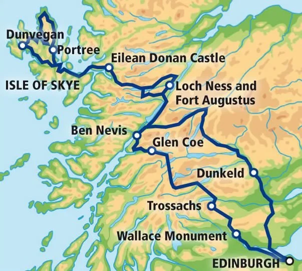 Tour Map Isle of Skye and the Highlands