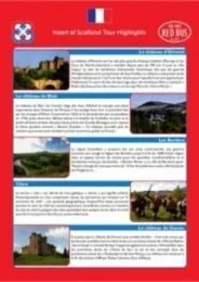 A colorful informational poster about the Heart of Scotland Tour. The poster features images of Scottish landscapes, castles, and historic sites, with text describing the tour details and highlights.