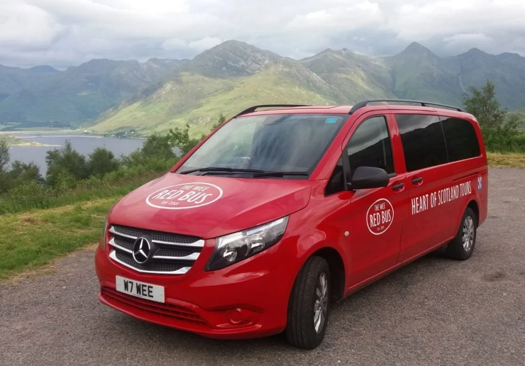 The Wee Red Bus in the hills