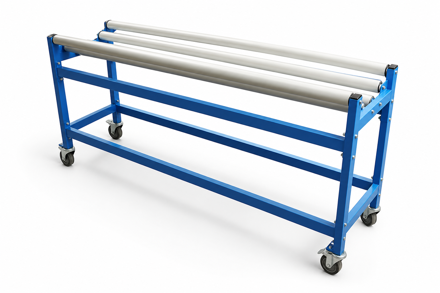 A mobile roller cradle with six free running rollers