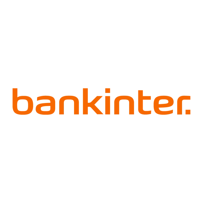 The image contains the logo of Bankinter, a Spanish bank, with the word 'bankinter' in lowercase orange letters on a black background.