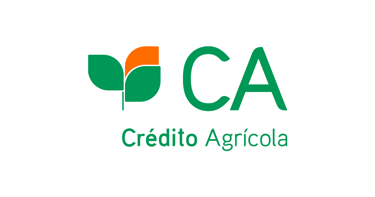 Logo of Crédito Agricola, featuring a stylized green and orange leaf and the text 'CA Crédito Agricola'.