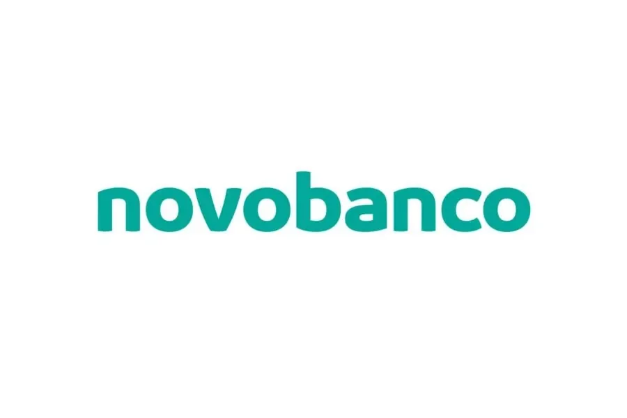 Logo of Novobanco bank in teal font on a white background.