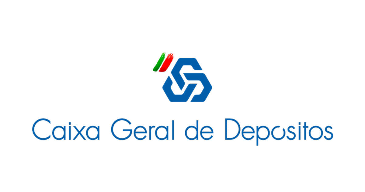 Logo of Caixa Geral de Depósitos, a Portuguese bank, featuring a blue hexagon with a stylized 'S' inside and green and red accents, with the bank's name in blue below.