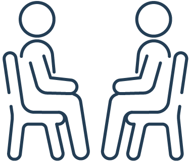 Illustration of two people sitting face-to-face in chairs, engaging in conversation.