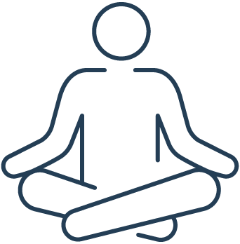 Outline drawing of a person in a meditative yoga pose, sitting cross-legged with hands resting on knees.