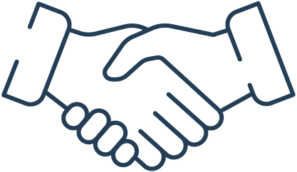 Outline illustration of two hands shaking.