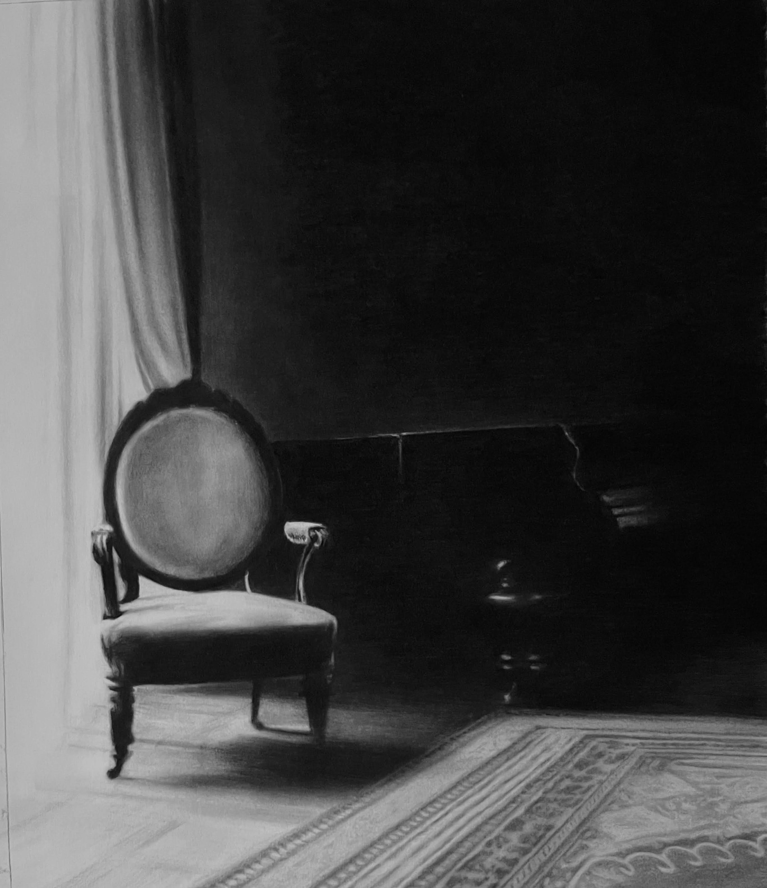 Interior, charcoal on paper.