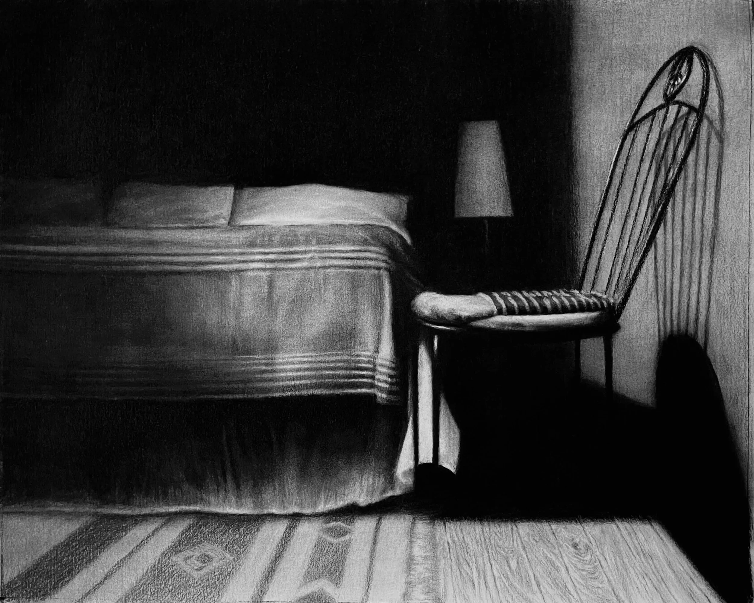 Interior, charcoal on paper.