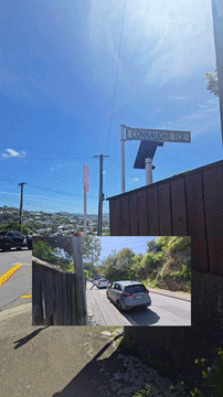 A street scene with a road, a car, trees, and a street sign reading 'Crona Heights Drive' under a bright blue sky.