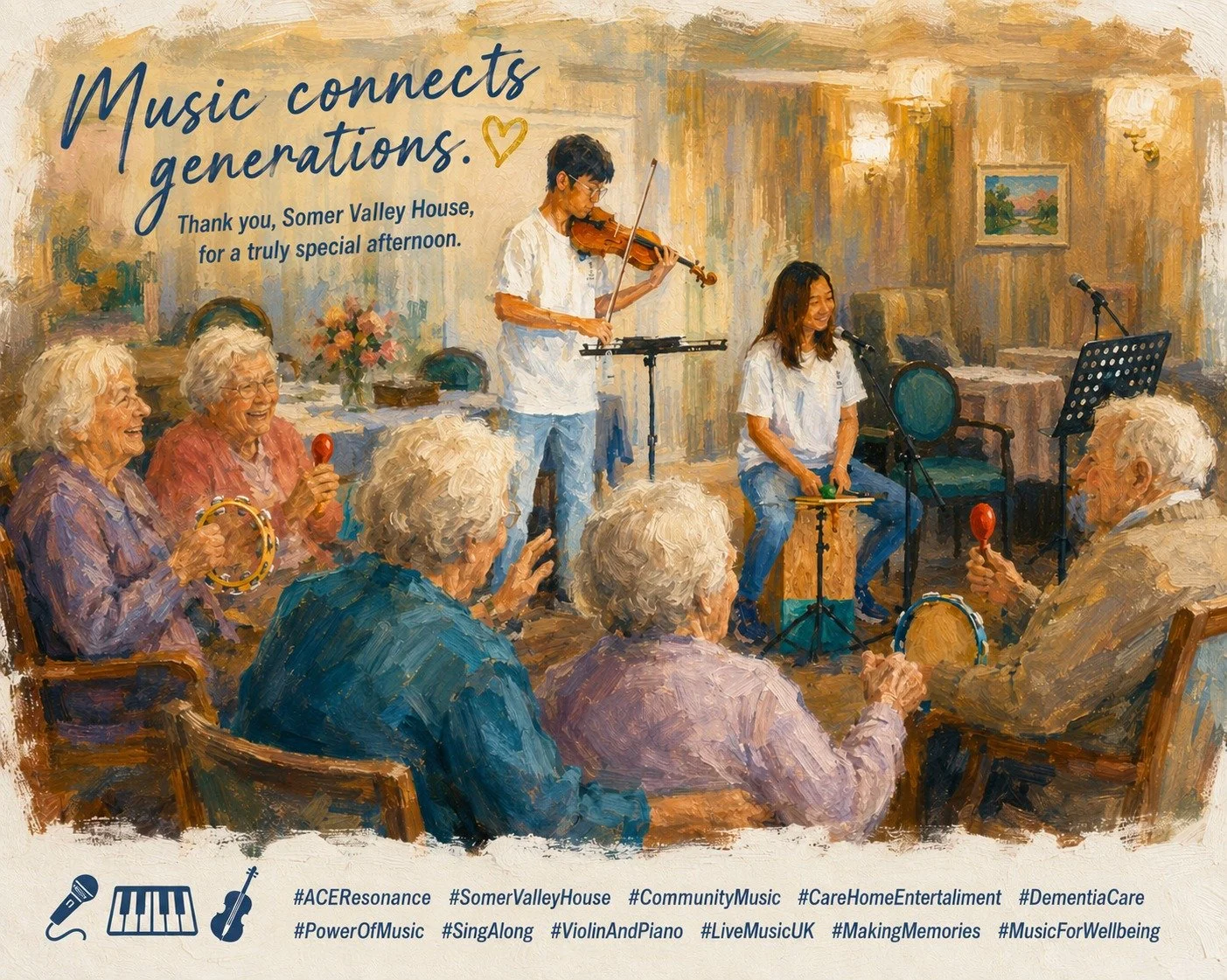 Last week we had the absolute privilege of spending our afternoon connecting across generations through music at Somer Valley House. 🎶✨
From singing along to classic favourites to sharing tears, smiles, and quiet moments of connection, the energy in