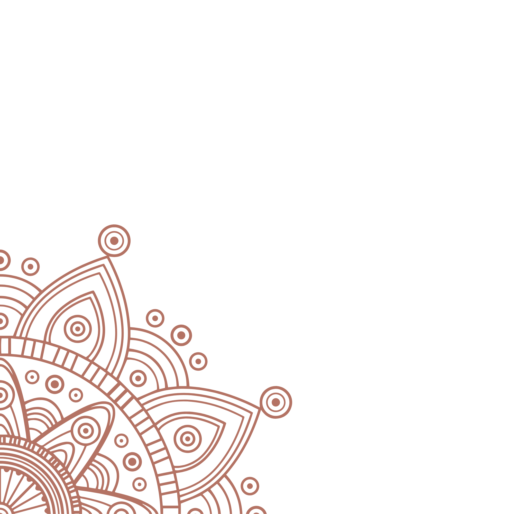 Decorative black background with tan concentric circles, lines, and dots forming intricate patterns in the bottom left corner.